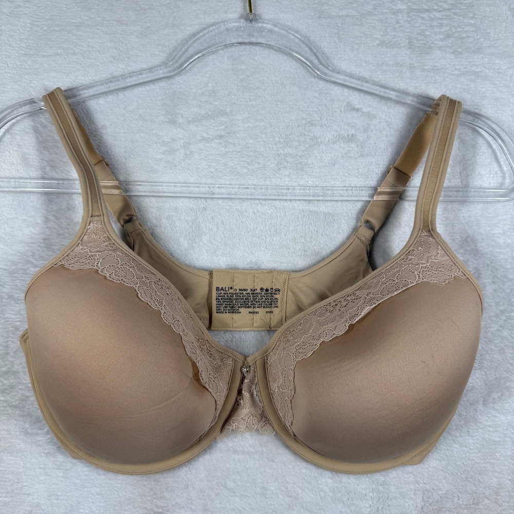 Bali 3L97 Nude Lace Trim Underwire Full Coverage Bra 36D Beige Everyday Lingerie